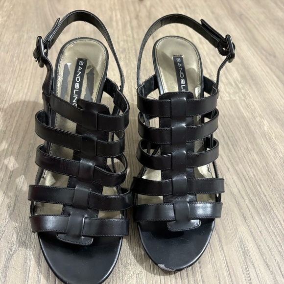 Bandalino Black Strappy Heels Cutout Sz 8 faux Leather - Picture 2 of 8
